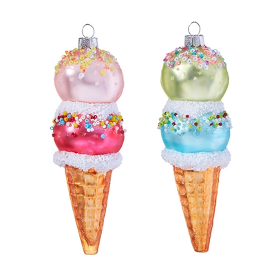 RAZ Imports - Ice Cream Cone Ornaments - Set of 2