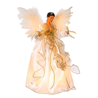 Kurt S. Adler 10-Light 12" Ivory and Gold African American Angel Treetop