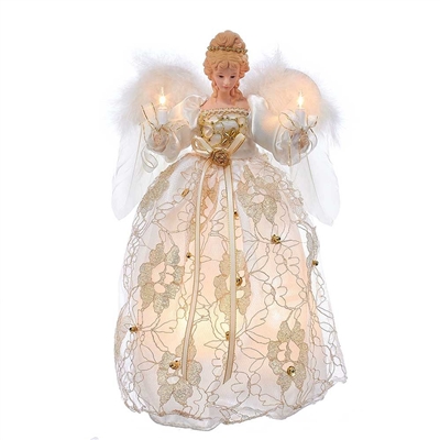 Kurt Adler - Ivory and Gold Angel Treetop - 12-Inch - 10-Light