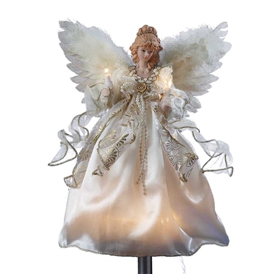 Kurt Adler - Ivory and Gold Angel lighted Treetop - 12-Inch - 10-Light