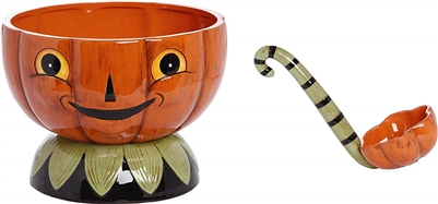 Jack-o-Lantern Punch Bowl With Ladel