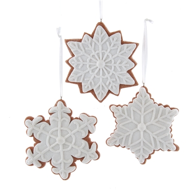 Kurt Adler - Gingerbread White Iced Snowflake Ornaments - Set of 3