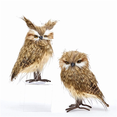 Kurt Adler Brown Standing Owl Ornaments . Set of 2
