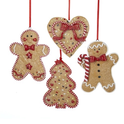 Kurt Adler - Gingerbread Men, Tree and Heart Ornaments - Set of 4
