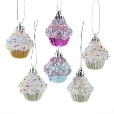 Kurt Adler - 2" Cupcake Ornaments - Set of 6