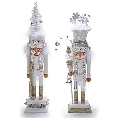 Kurt Adler - Hollywood White Tree and Snowflake Hat Nutcracker - set of 2