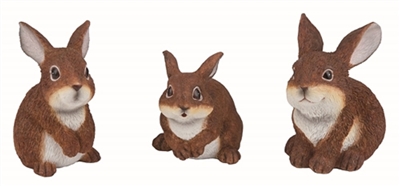 Large Resin Brown Bunny Figurines - Set of 3