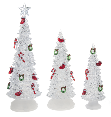 Light Up Decorated Christmas Trees - Set of 3
