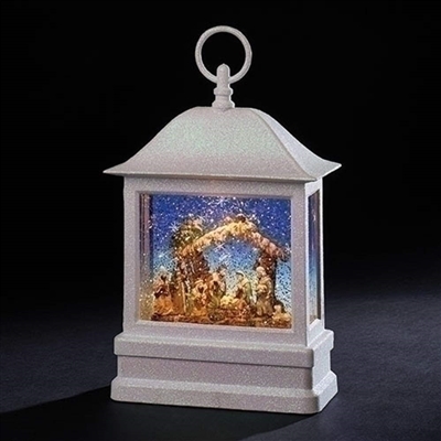 Roman - 10.5 inch Lighted Swirl Lantern with Holy Family- LED