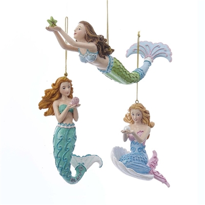 Kurt Adler - Mermaid Fantasy Blue and Green Mermaids Ornaments - Set of 3