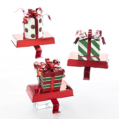 Kurt Adler - 3.5" Metal Gift Box Stocking Holders - Set of 3