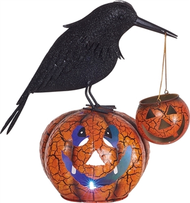 Metal Light up Glitter Jack-O-Lantern with Crow