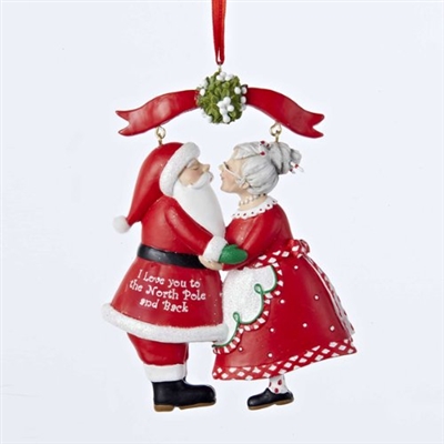 Kurt Adler - Mr & Mrs Santa Under Mistletoe Ornament