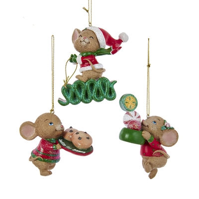 Kurt Adler - Night Before Christmas Mouse With Sweets Ornaments Set of 3