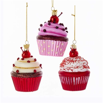 Kurt Adler - Noble Gems Glass Cupcake Ornaments - Set of 3