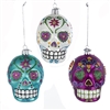 Kurt Adler Noble Gems Sugar Skulls Glass Ornaments Set of 3