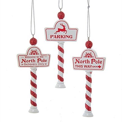 Kurt Adler - North Pole Sign Ornaments - Set of 3