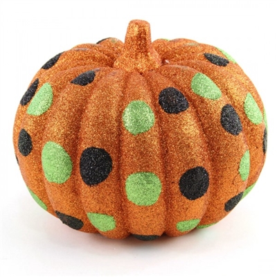 Orange Glitter Pumpkin with black and Green Dots