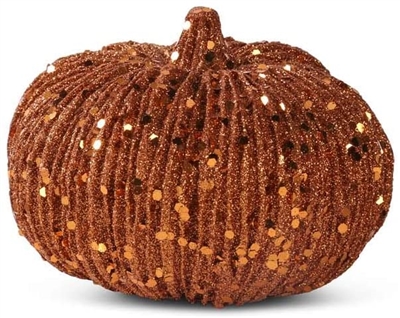 K&K Interiors 8 Inch Orange Glitter Pumpkin