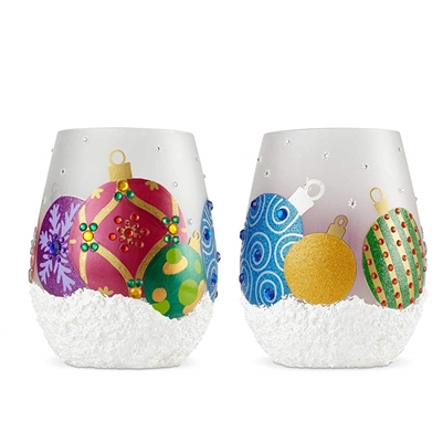 Lolita - Stemless Wine Glasses - Ornaments in the Snow - Set of 2