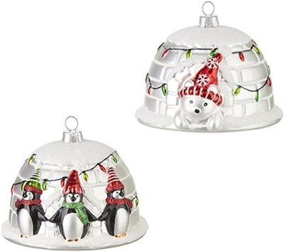 RAZ Imports - Penguin and Polar Bear Igloo Ornament - Set of 2