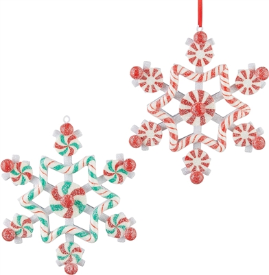 RAZ Imports - Peppermint Snowflake Ornament - Set of 2