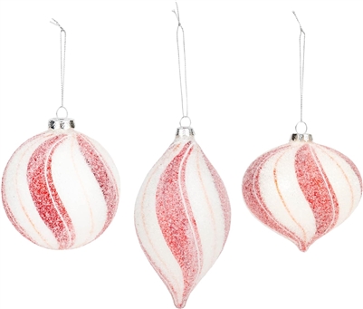 Raz - Peppermint Striped Ornaments - Set of 3