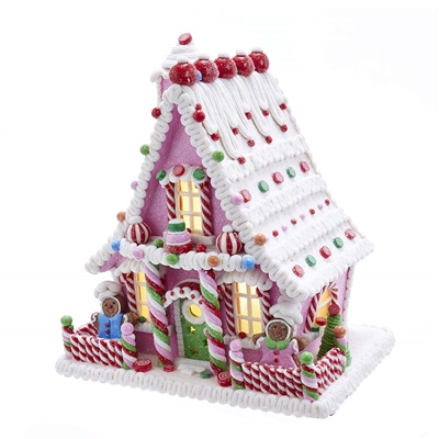 Kurt Adler - 10" Pink Candy Gingerbread House - Battery