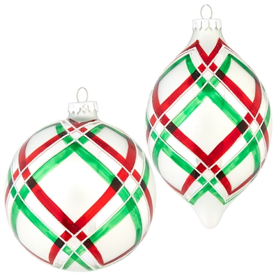 RAZ Imports - 6.5" Plaid Pattern Ornaments - Set of 2