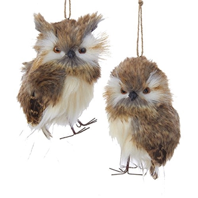 Kurt Adler - Plush Brown Owl Pair - Ornaments - Set of 2