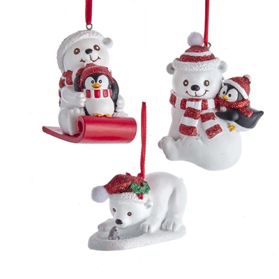 Kurt Adler - Polar Bear With Fish and Penguin - Set of 3