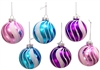 Kurt Adler - Purple, Blue and Pink Swirl Design Glass Ball  - 6 piece