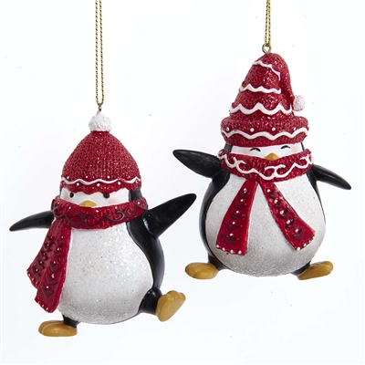 Kurt Adler - Red Christmas Penguins Ornaments - Set of 2
