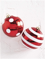 Raz Imports Red Dotted and Stripped Ornaments - Set of 2