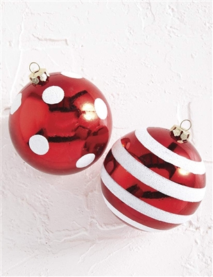 Raz Imports Red Dotted and Stripped Ornaments - Set of 2