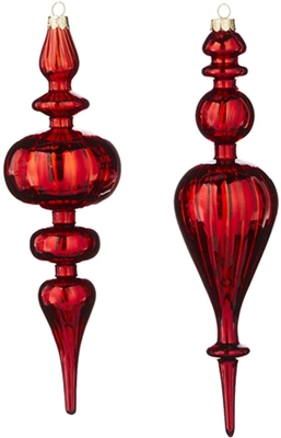 Raz Imports - Red Finial Ornaments - Set of 2