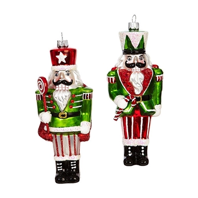 RAZ Imports - Red and Green Glass Nutcracker Ornaments - set of 2 - 3852918