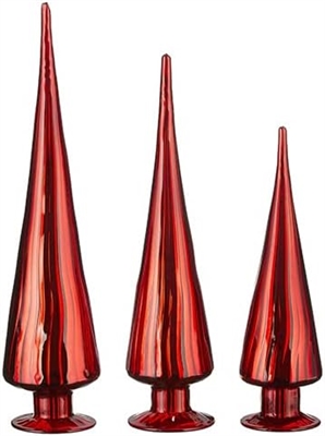 RAZ Imports - Red Ribbed Mercury Glass Trees - Set of 3