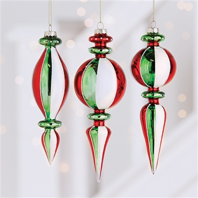 Red, White and Green Striped Finial Ornaments