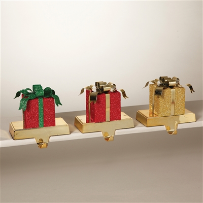 Gerson - Red and Gold Glitter Stocking Holders - Set of 3
