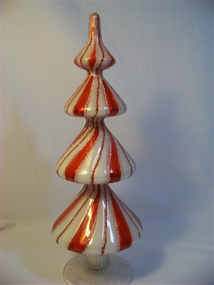 Red and White Glass Table Top Finial - 11"