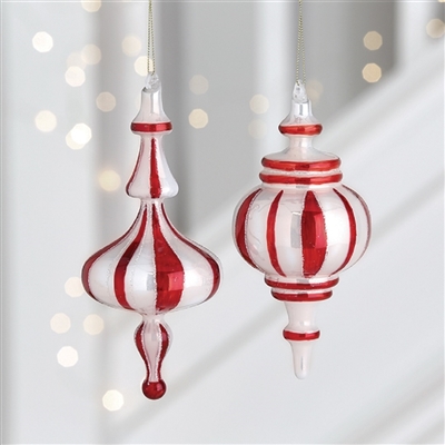 Red and White Striped Finial Ornaments