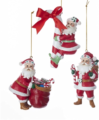 Kurt Adler - Resin Candy Santa Ornaments - Set of 3