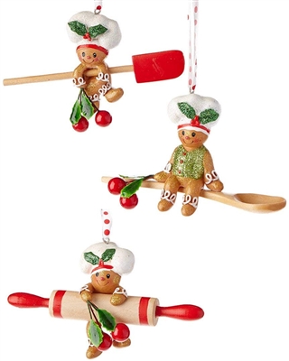 Kurt Adler - Gingerbread Rolling Pin, Spoon and Spatula Ornaments- Set of 3