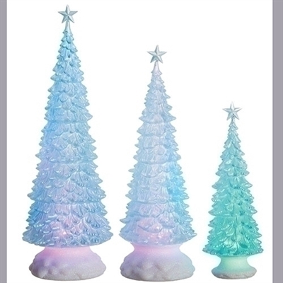 Roman - Iridescent Acrylic Blue Trees with Multicolor LED - Set of 3