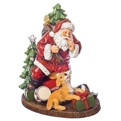 Roman- Santa with Dog Figurine - Sleigh Bells Ring - 8.5"