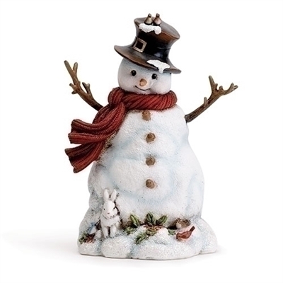 Roman - Snowman with Bird and Bunny Figurine - 7.75"