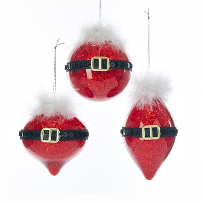 Kurt Adler - Santa Belt - Ball, Onion and Finial Ornaments - Set of 3
