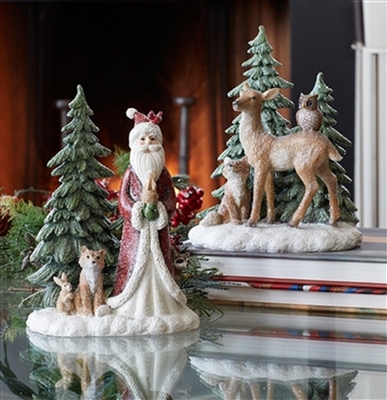Santa and Deer in the Woods with Friends - Set of 2