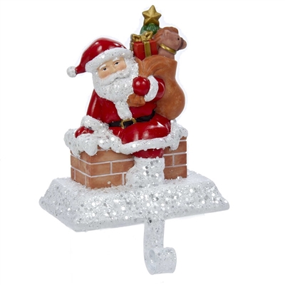 Kurt Adler - 6.5 Inch Resin Santa w/Gift Bag Stocking Holder